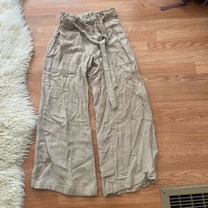 Wide leg cotton tie pants